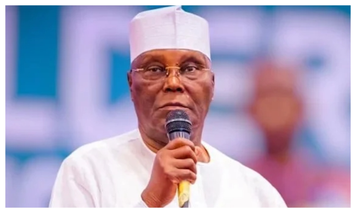 Atiku Abubakar speaking at a podium