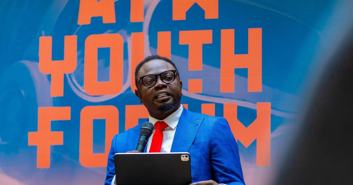 Minister of Youth Development, Ayodele Olawande, speaking at an event.